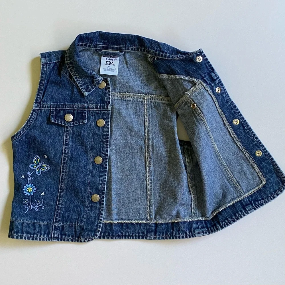 Vintage OSHKOSH Vest 3T Blue 90s Girls Denim Jeans Butterflies USA EUC snaps
